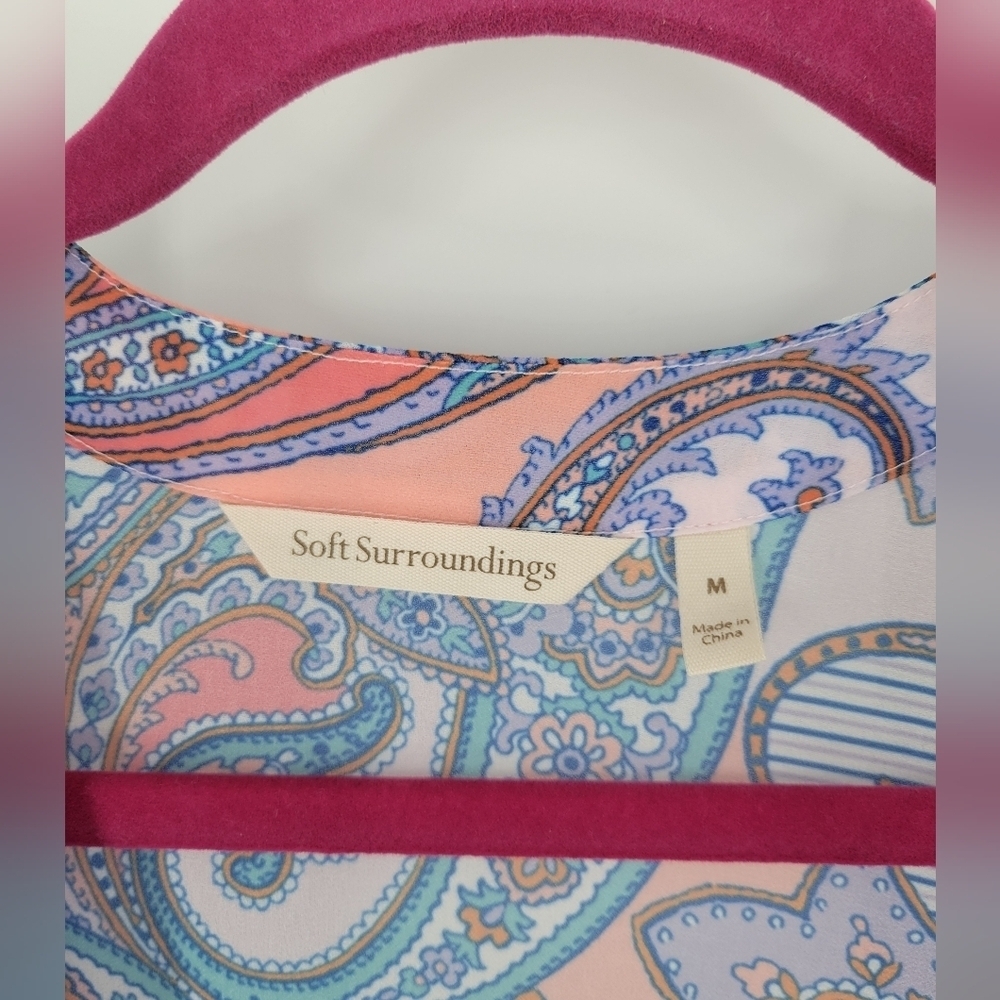 Soft Surroundings M Kimono Duster Cardigan Tunic Top 3/4 Sleeve Sheer Floral - Picture 4 of 6